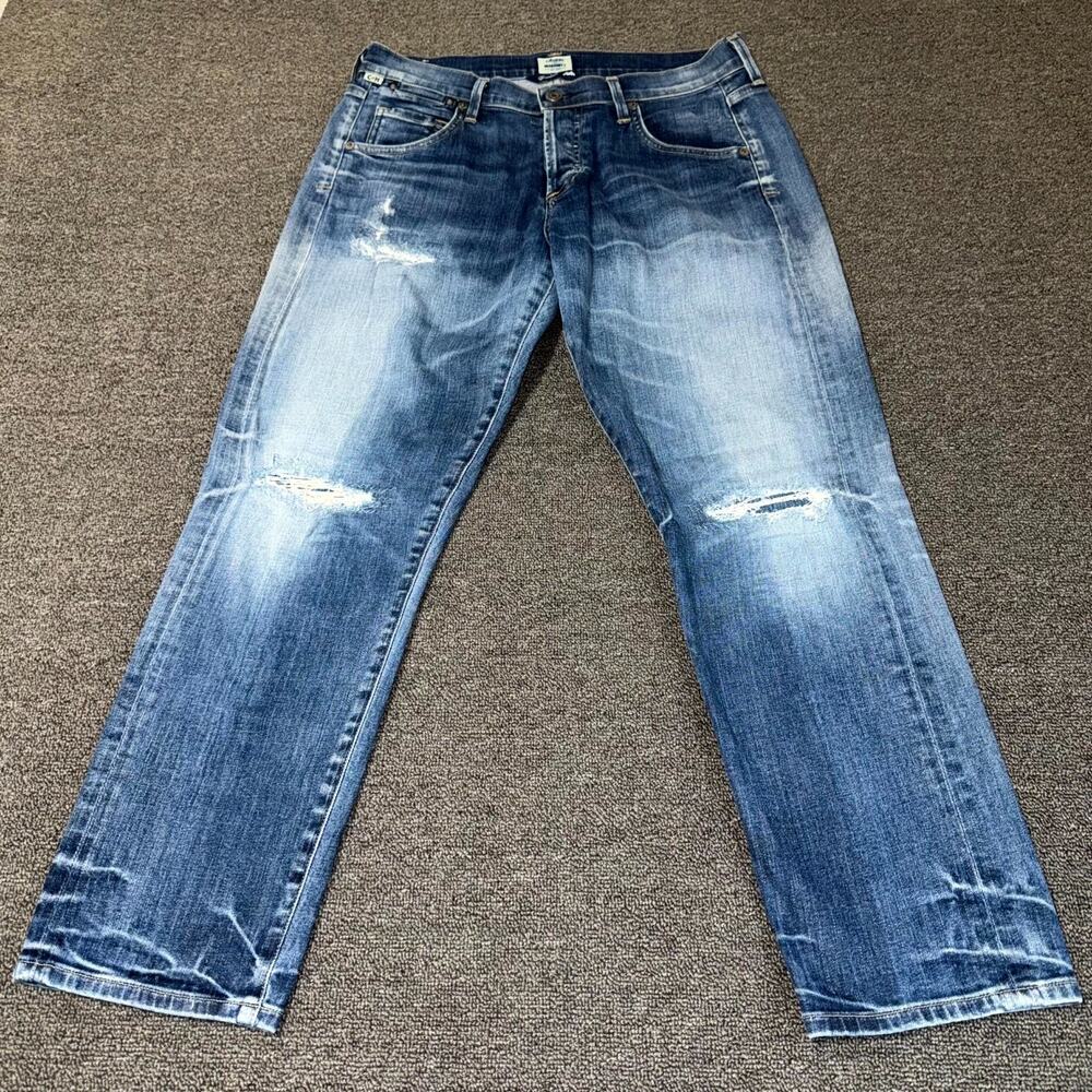 Citizens of Humanity Jeans Women 30W Blue Denim Distressed Straight Button Fly